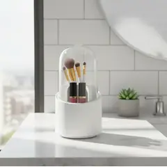 GENERICO - Organizador De Brochas Maquillaje Giratorio Con Tapa Antipolvo