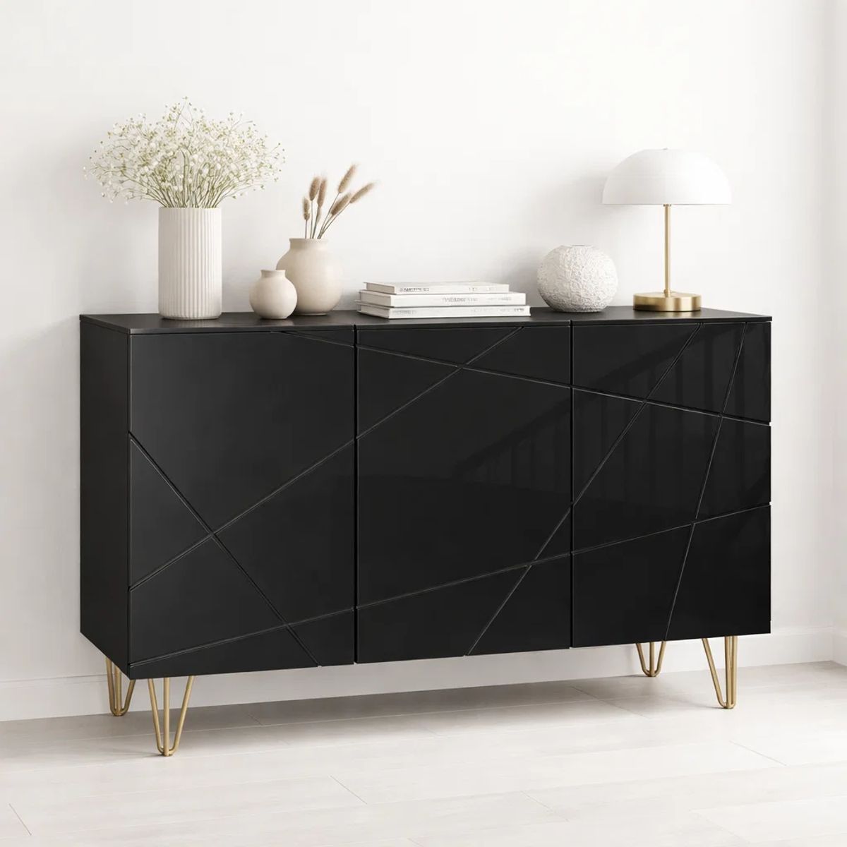 KLIK - Buffet Moderno LuxLine Negro con Patas Doradas