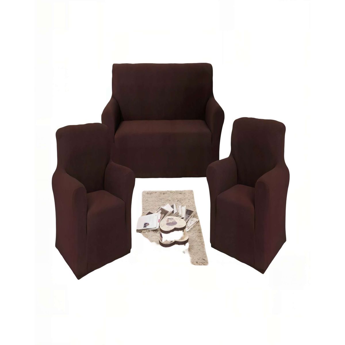 GENERICO - JUEGO DE FUNDAS DE SOFA 110 CM X 210 CM X 80 CMCUADRILLE 3+1+1 COLOR MARRON