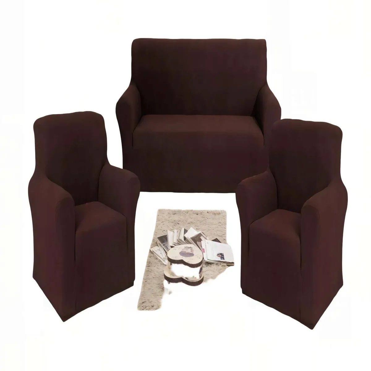 GENERICO - JUEGO DE FUNDAS DE SOFA 110 CM X 210 CM X 80 CMCUADRILLE 3+1+1 COLOR MARRON