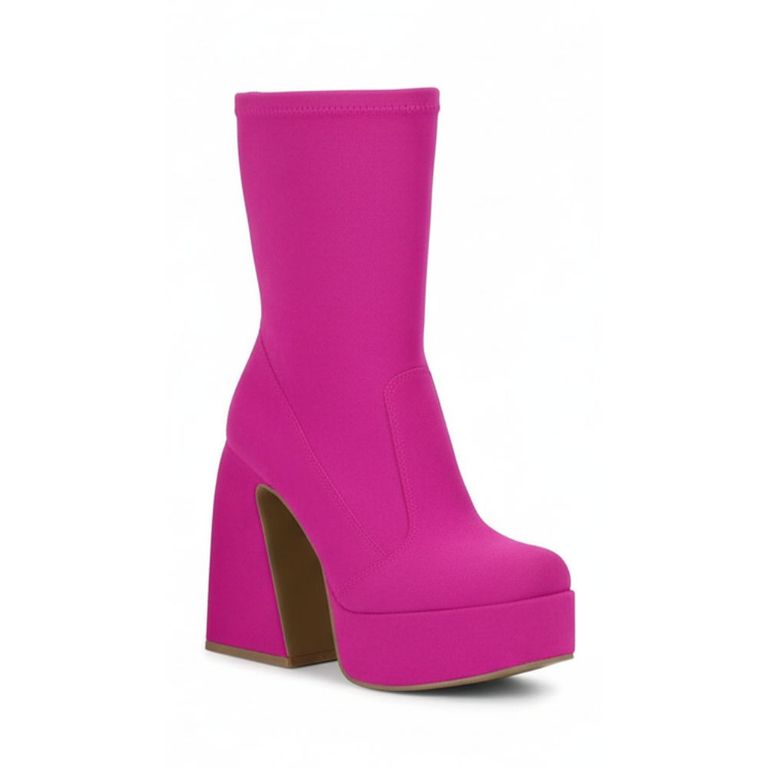 Botin Taco Ancho 10 Cm Fucsia