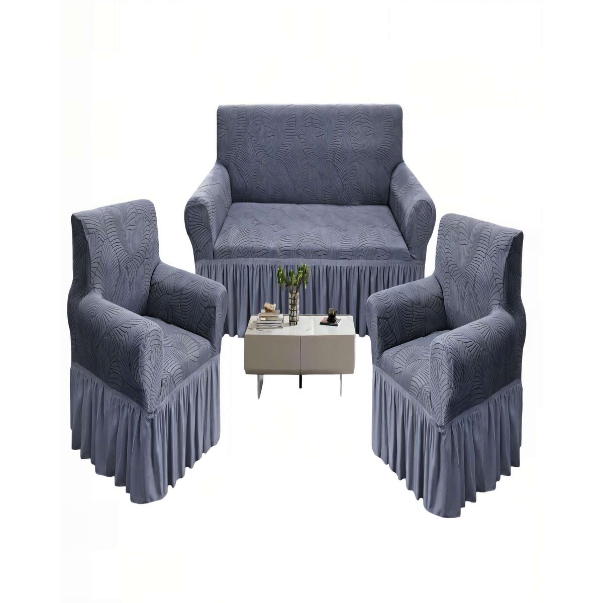 GENERICO - JUEGO DE FUNDAS DE SOFA 110 CM X 210 CM X 80 CM3+1+1 CON DISEÑO EN FORMA DE HOJA CON VELO 3-1-1 COLOR GRIS