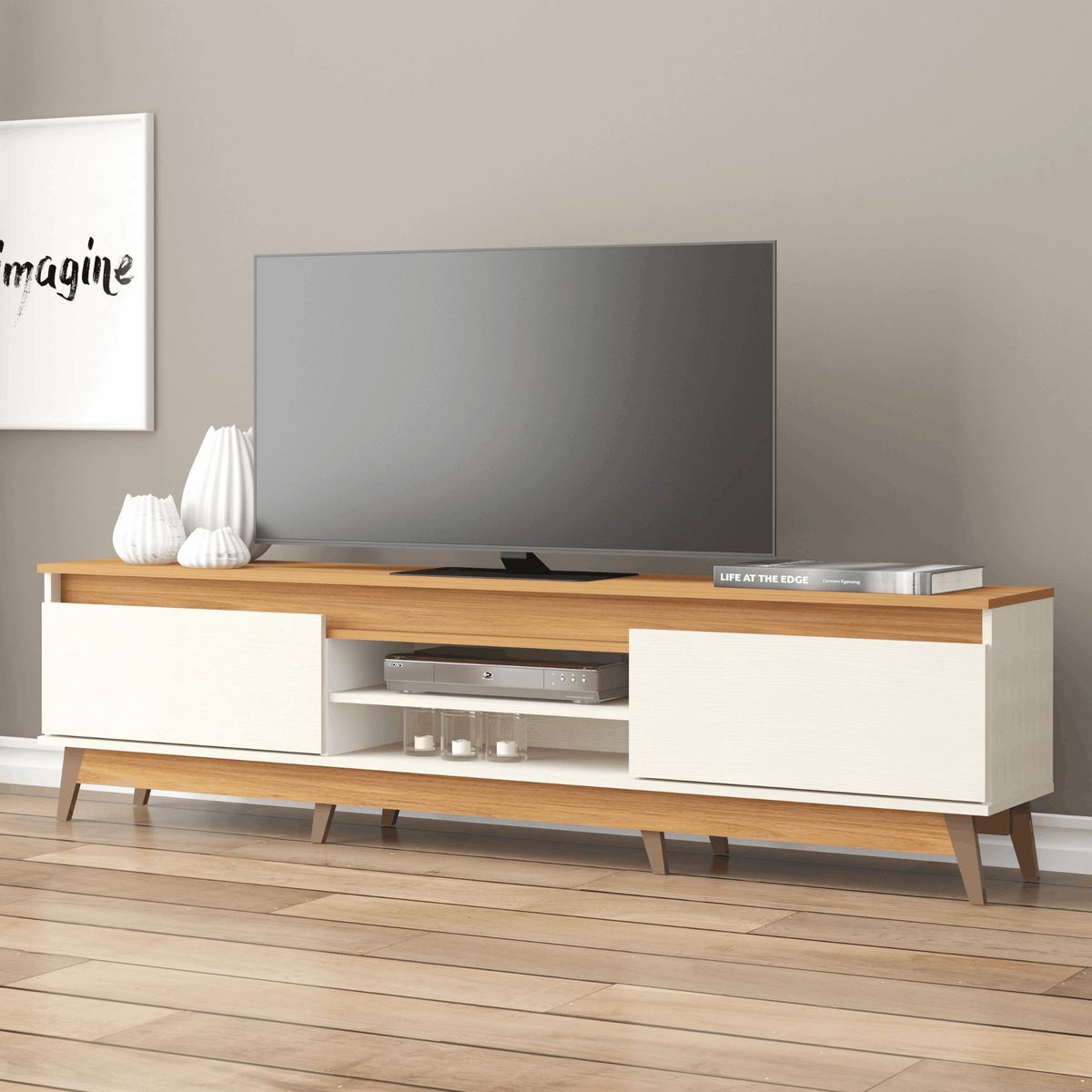 EXIT - Rack TV hasta 85 pulgadas 180x50x32 cm Beige - Texas