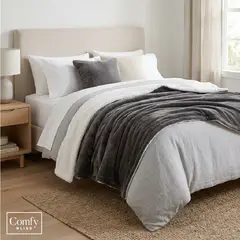 COMFY BLISS - Manta Sherpa Gris Adulto Suave Premium 130x170cm Kiosclub