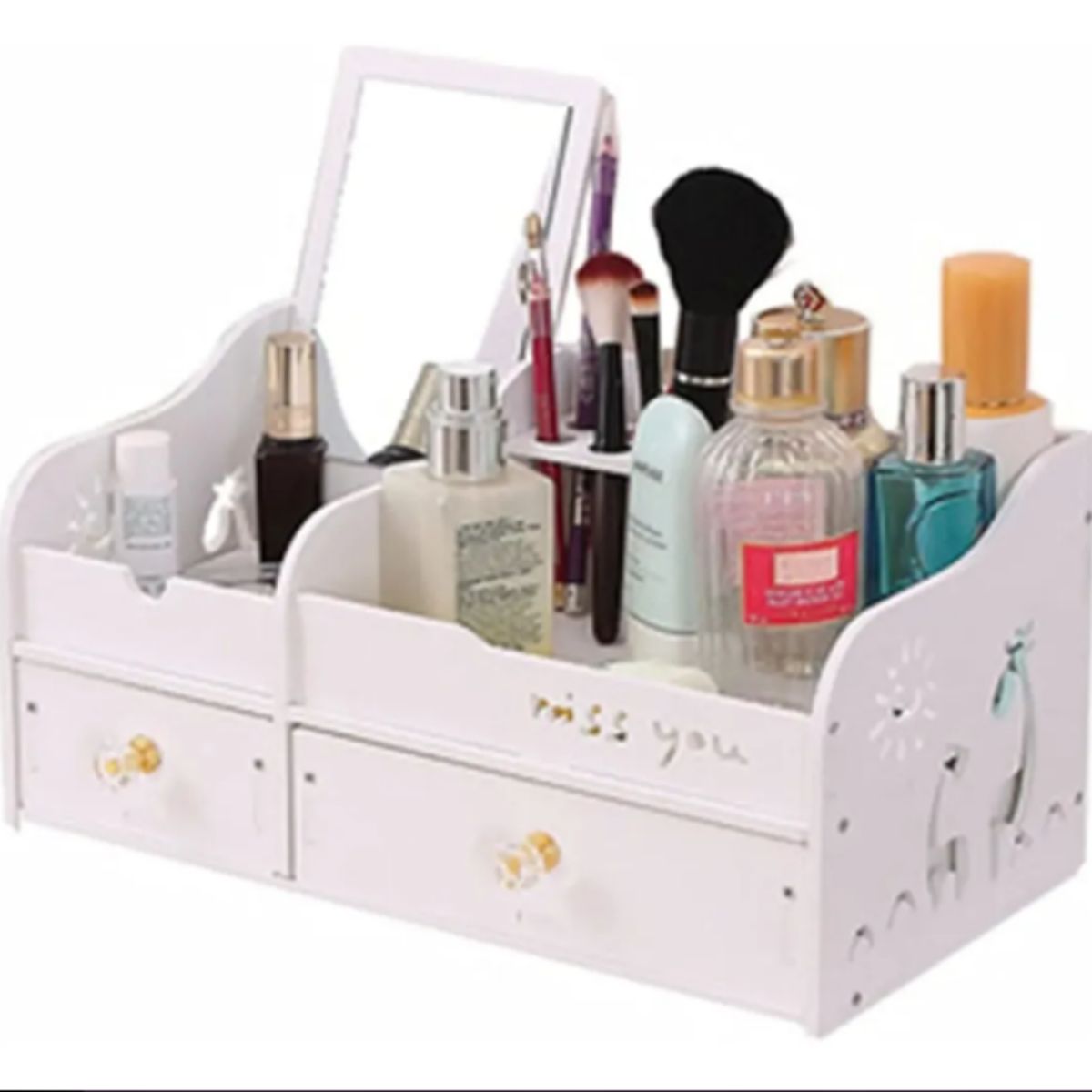 GENERICO - Organizador De Maquillaje Con Espejo Y Cajones De Escritorio Blanco