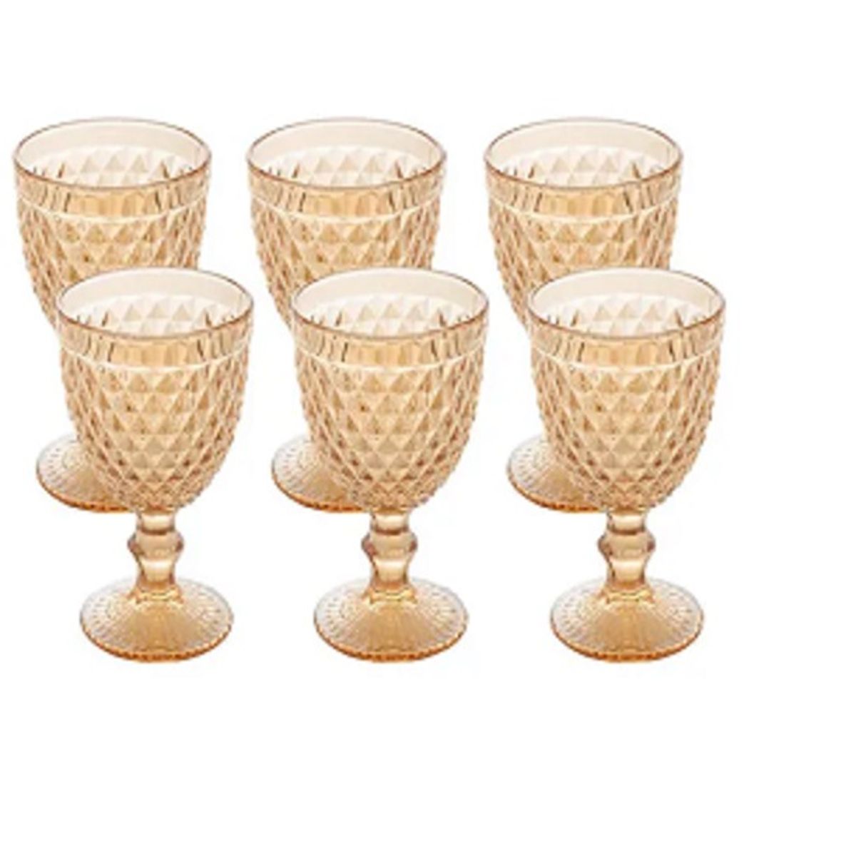 GENERICO - Set de 6 Copas de Vino Diseño Diamante – Dorado Abrillantado