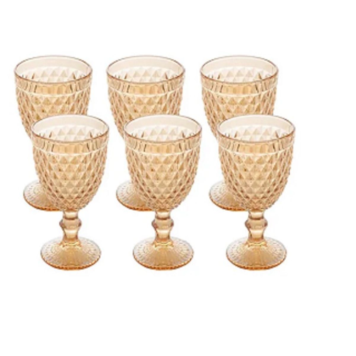 GENERICO - Set de 6 Copas de Vino Diseño Diamante – Dorado Abrillantado