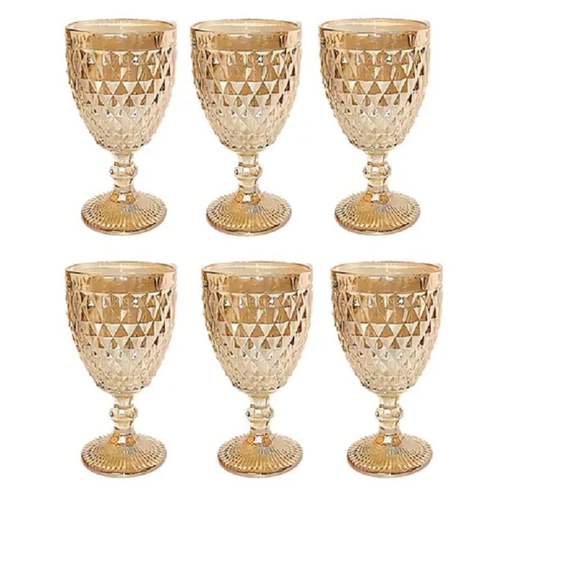 GENERICO - Set de 6 Copas de Vino Diseño Diamante – Dorado Abrillantado