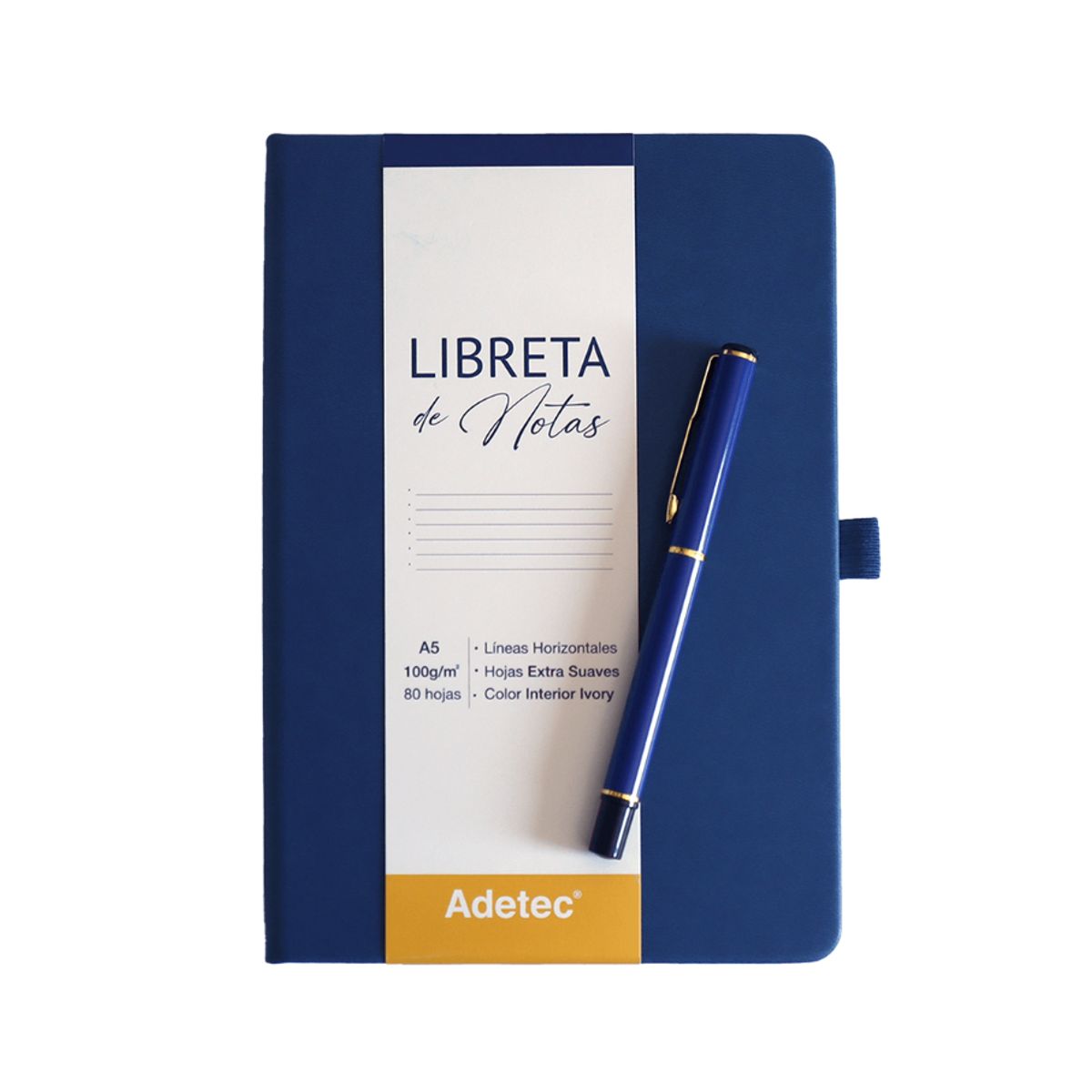 ADETEC - Caja Regalo Libreta Cocida A5 Azul Oscuro CLapiz - ADETEC