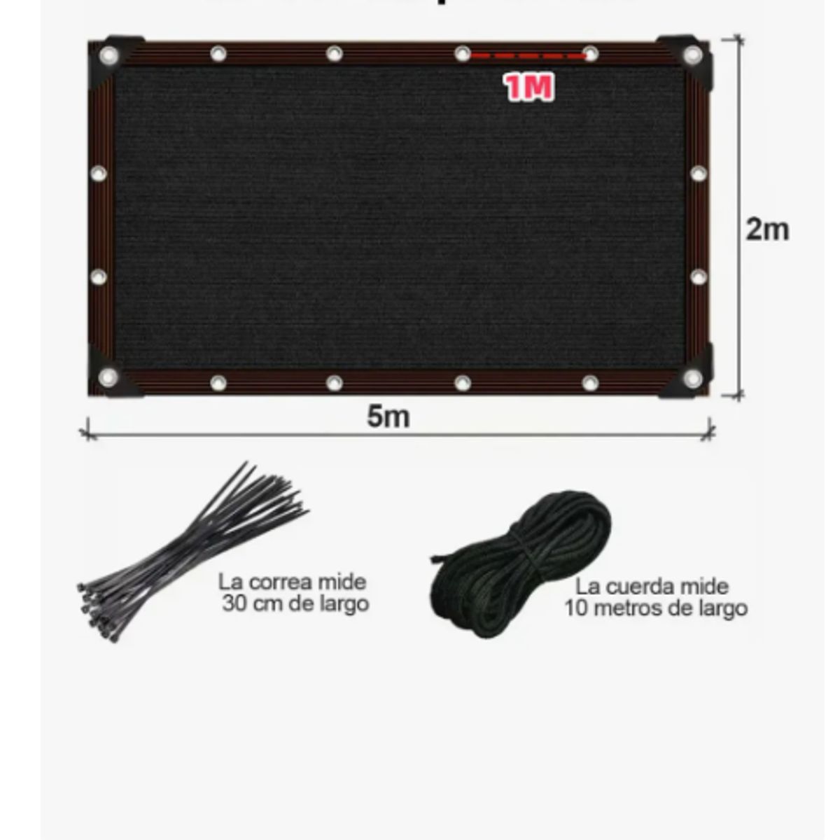 GENERICO - Valla De Malla Privacidad Fijaciones 2x5m + Cuerda Y Bridas