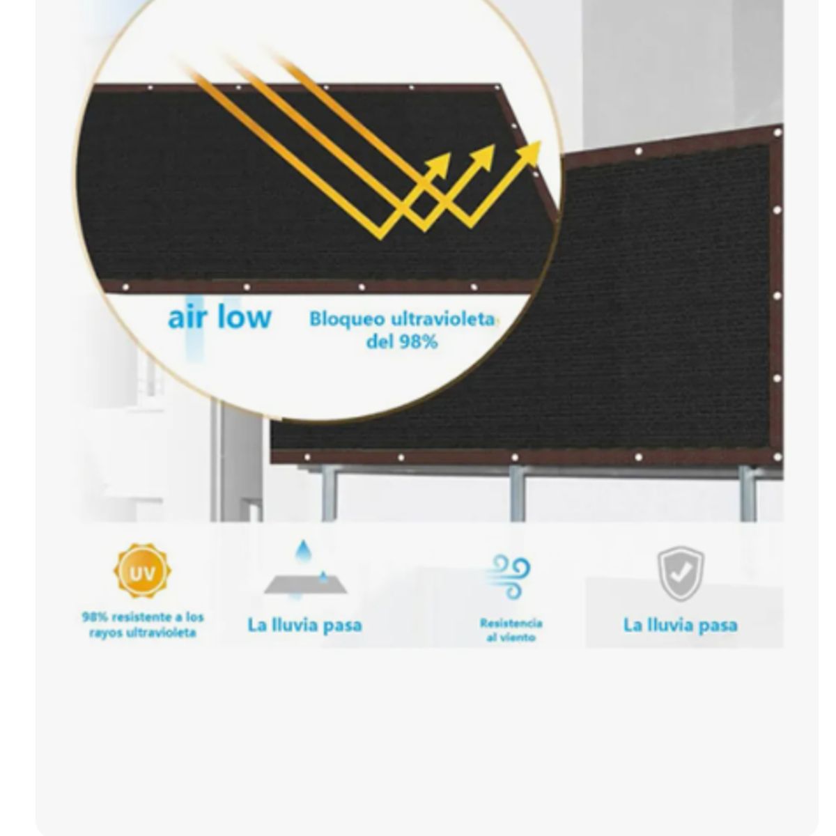 GENERICO - Valla De Malla Privacidad Fijaciones 2x5m + Cuerda Y Bridas