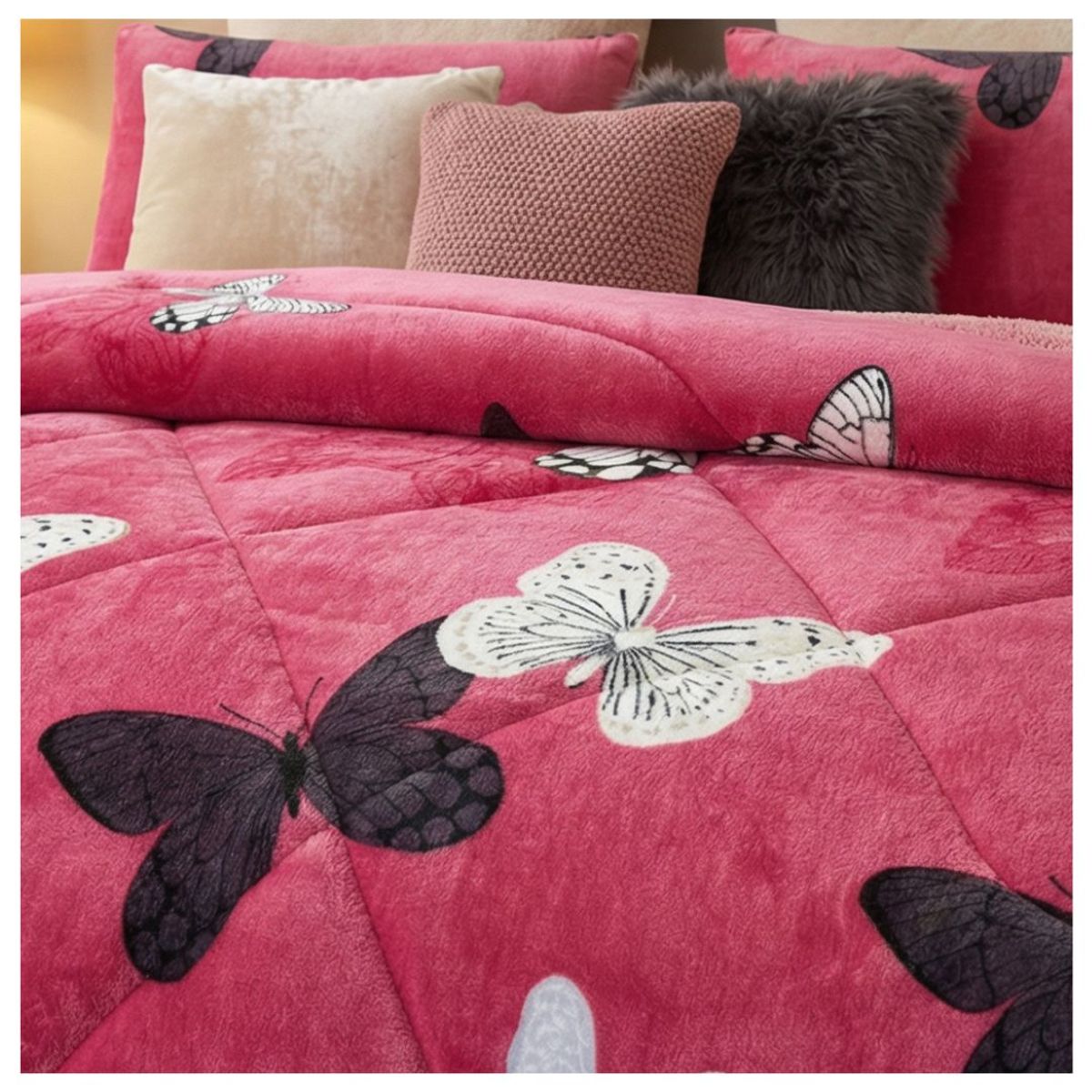 GENERICO - Cobertor Chiporro Invierno 1.5 Plazas - Fucsia Mariposa TFYH55