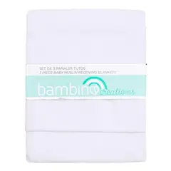 BAMBINO - Set 3 Pañales Tutos 100% Algodón Liso Blanco 7272cm