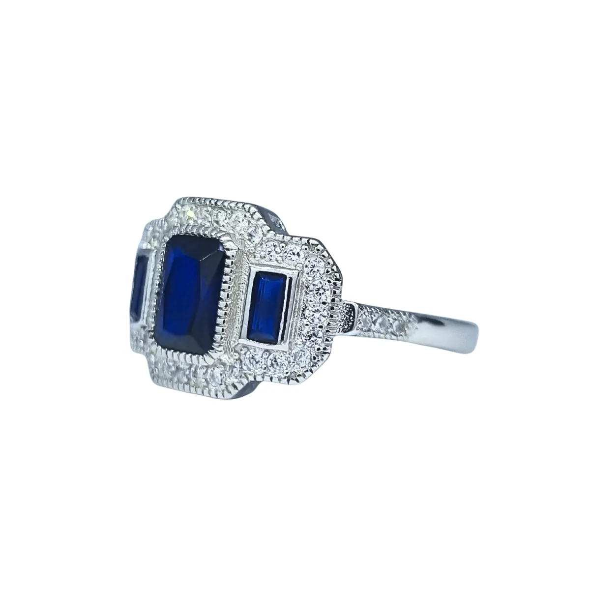 JOYAS LANDEROS - Anillo Art-Deco 3 Zafiros Plata 925