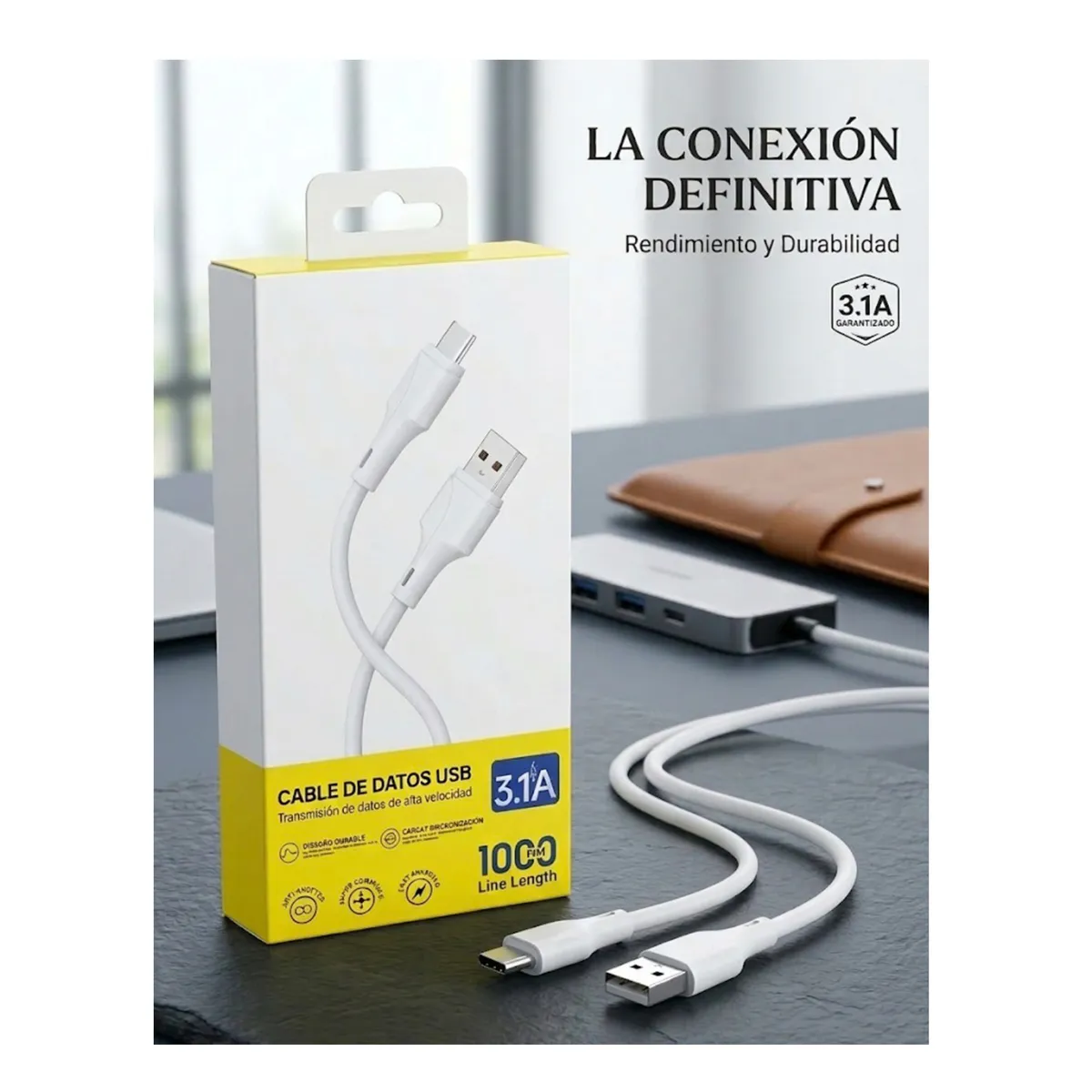 GENERICO - Cable Usb Tipo C Carga Rápida 3.1a Resistente 1 Metro Datos Blanco