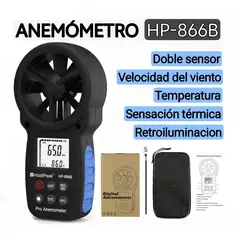 GENERICO - Anemómetro para medir la velocidad del viento, temperatura y sensación térmica HP-866B.