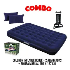 GENERICO - Colchón Inflable 2 Plazas + 2 Almohadas + Inflador Bestway
