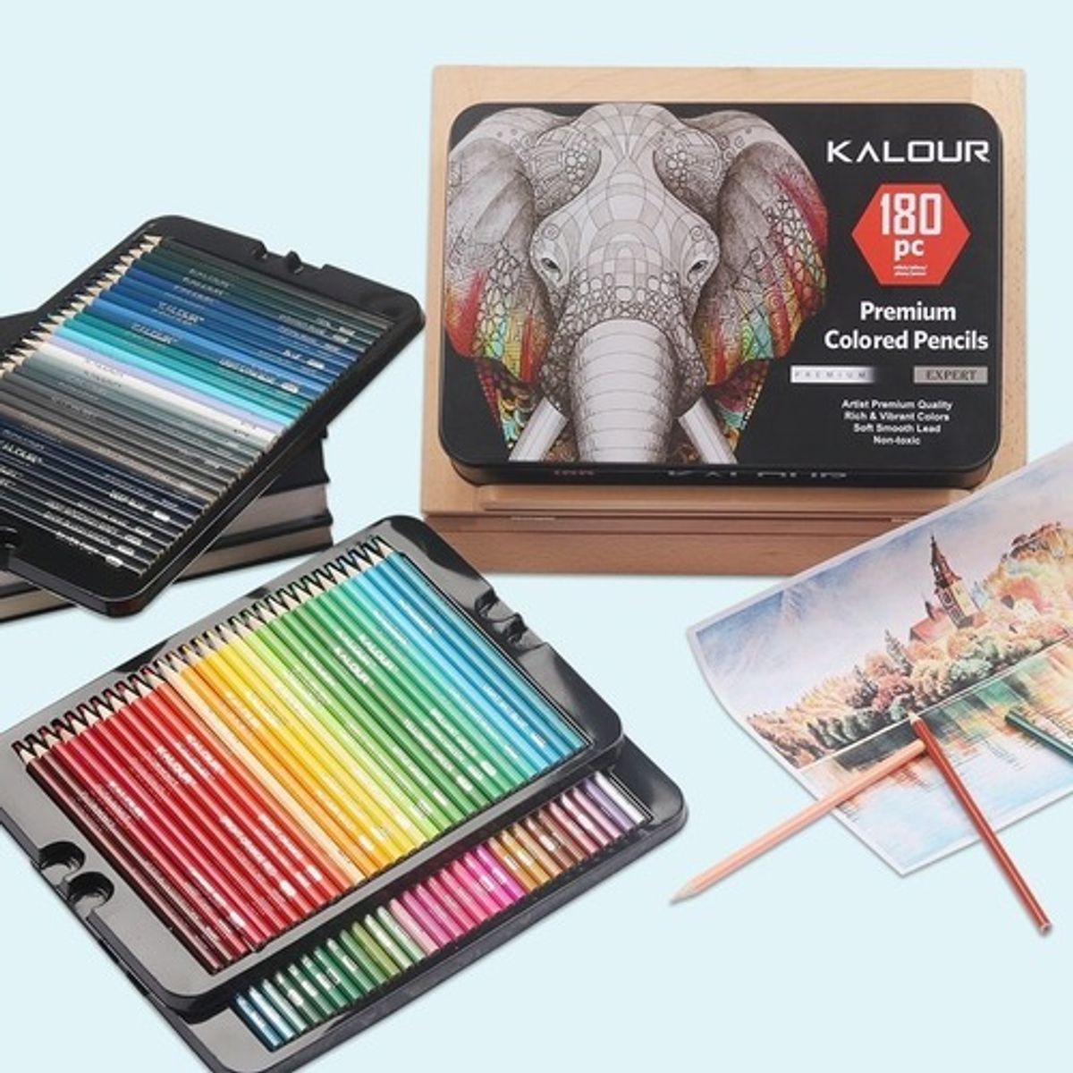 GENERICO - Set 180 Lapices Colore Arte Profesional Dibujo Caja Metálica Colores