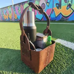 GENERICO - Canasta matera cuero cafe exclusivo balon con asas ajustables