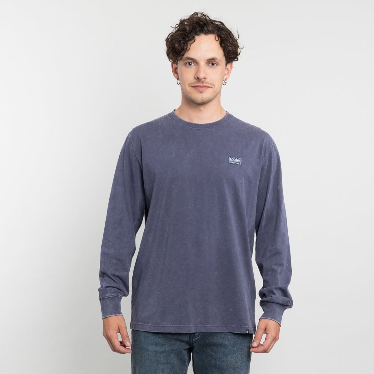 POLEMIC - Polera manga larga hombre tela procesada Azul Polemic