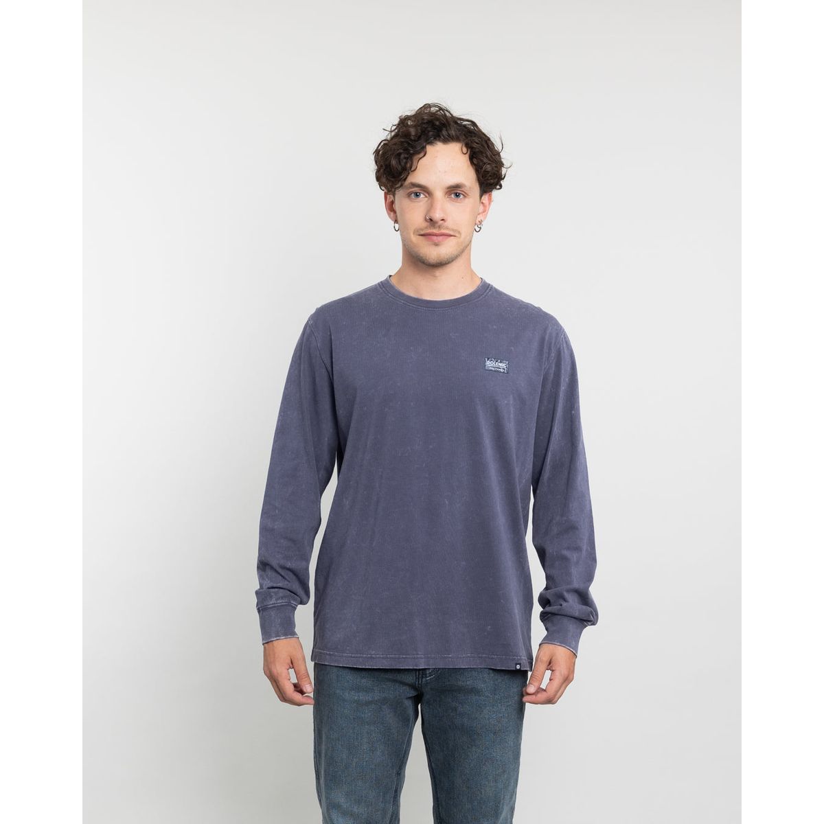 POLEMIC - Polera manga larga hombre tela procesada Azul Polemic