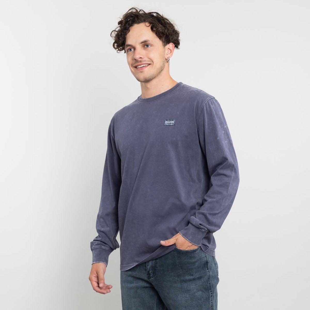 POLEMIC - Polera manga larga hombre tela procesada Azul Polemic