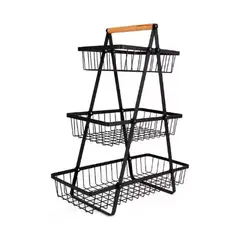GENERICO - Frutero Organizador de Cocina 3 Niveles en Metal y Madera