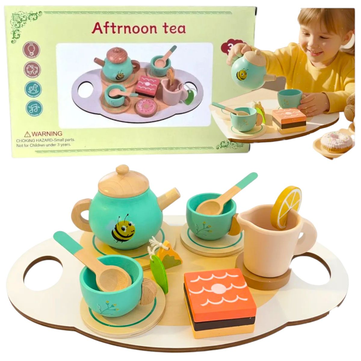 GENERICO - Juego Tazas De Té Madera Niños JUEGO HORA DEL TE