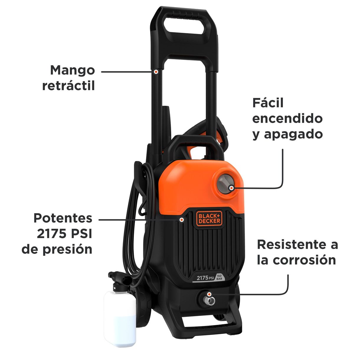 BLACK+DECKER - Hidrolavadora Alta Presión 2175 PSI 2000W BLACK+DECKER