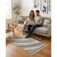 GENERICO - Pack Alfombra 60x90 cm y 2 Fundas de Cojín con Bordado Tufting