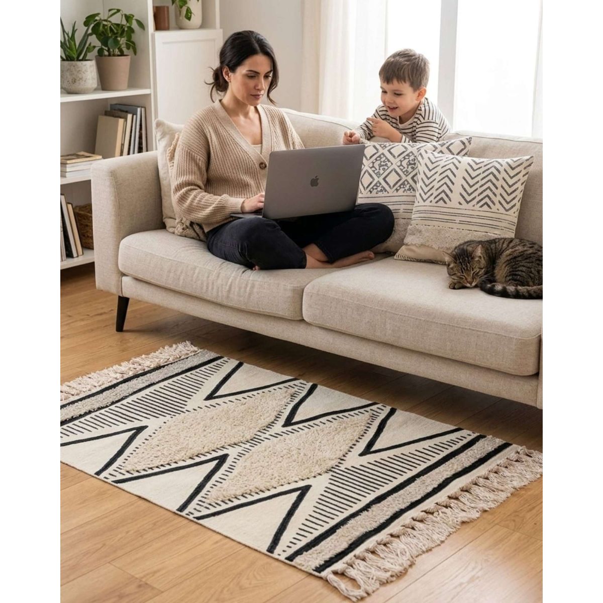 GENERICO - Pack Alfombra 60x90 cm y 2 Fundas de Cojín con Bordado Tufting