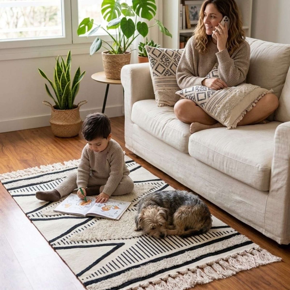 GENERICO - Pack Alfombra 60x90 cm y 2 Fundas de Cojín con Bordado Tufting
