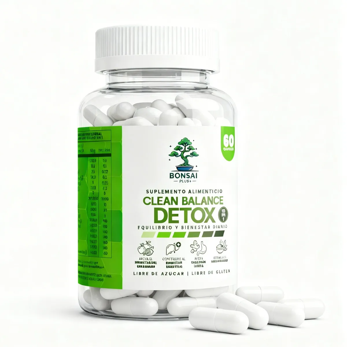 GENERICO - Detox Complex 10 en 1 - 60 Cápsulas Bonsai Plus+ Digestión, Energía y Bienestar
