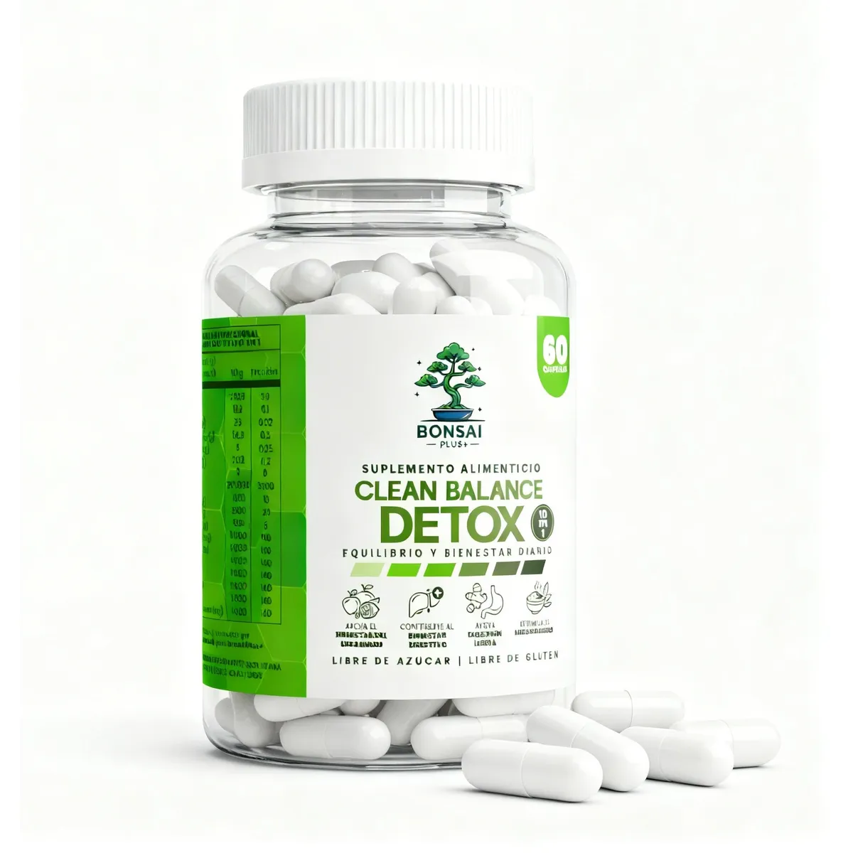GENERICO - Detox Complex 10 en 1 - 60 Cápsulas Bonsai Plus+ Digestión, Energía y Bienestar