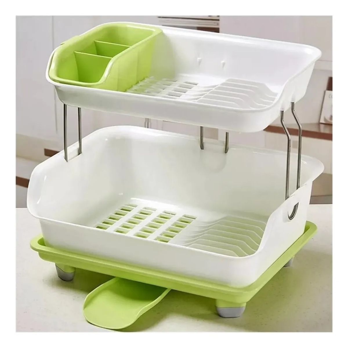 GENERICO - Seca Loza Escurridor De Platos 2 Niveles De Plástico Verde