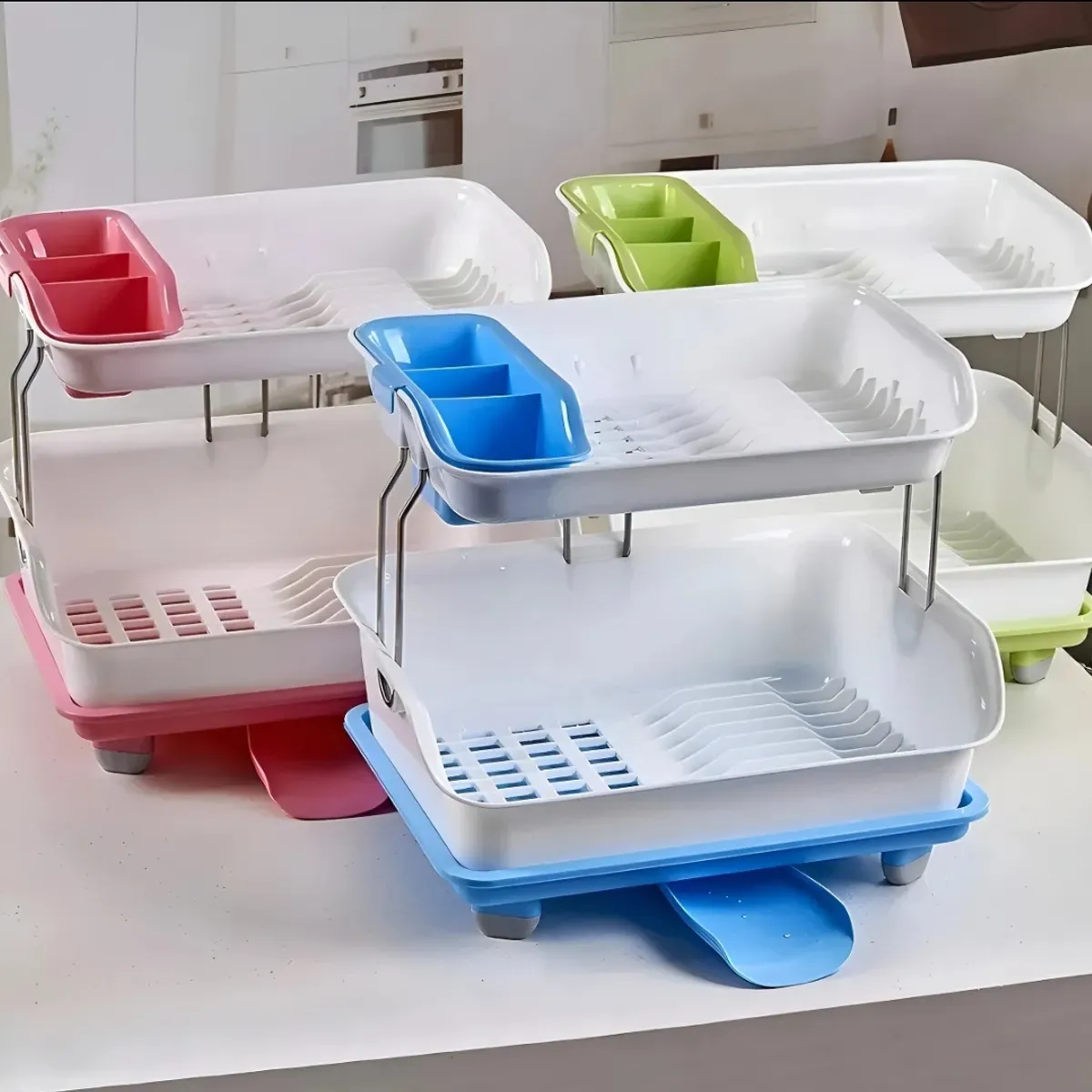 GENERICO - Seca Loza Escurridor De Platos 2 Niveles De Plástico Azul