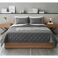 O&H ORIGINAL HOME - Cubrecama Quilt Nörvik Rombos Gris Oscuro 1,5 Plazas