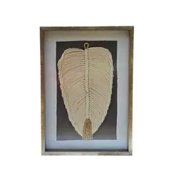 TELARES DE ESTILO - Cuadro Hoja Algodón Marco Dorado Decoración Hecho a Mano 50x30 Vidrio