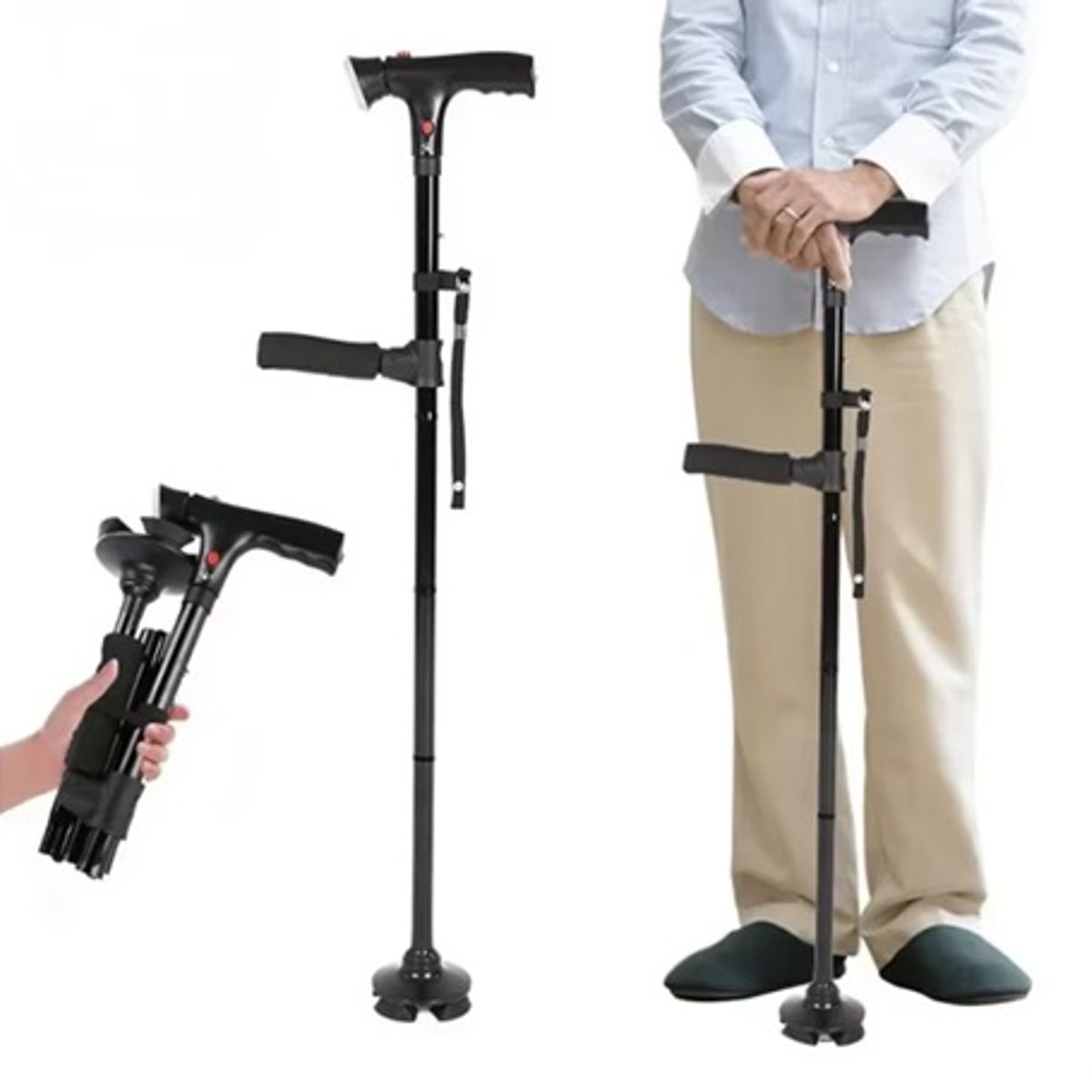 MOVI - Bastón Plegable Telescópico con Luz LED, Bastón de Apoyo para Caminar