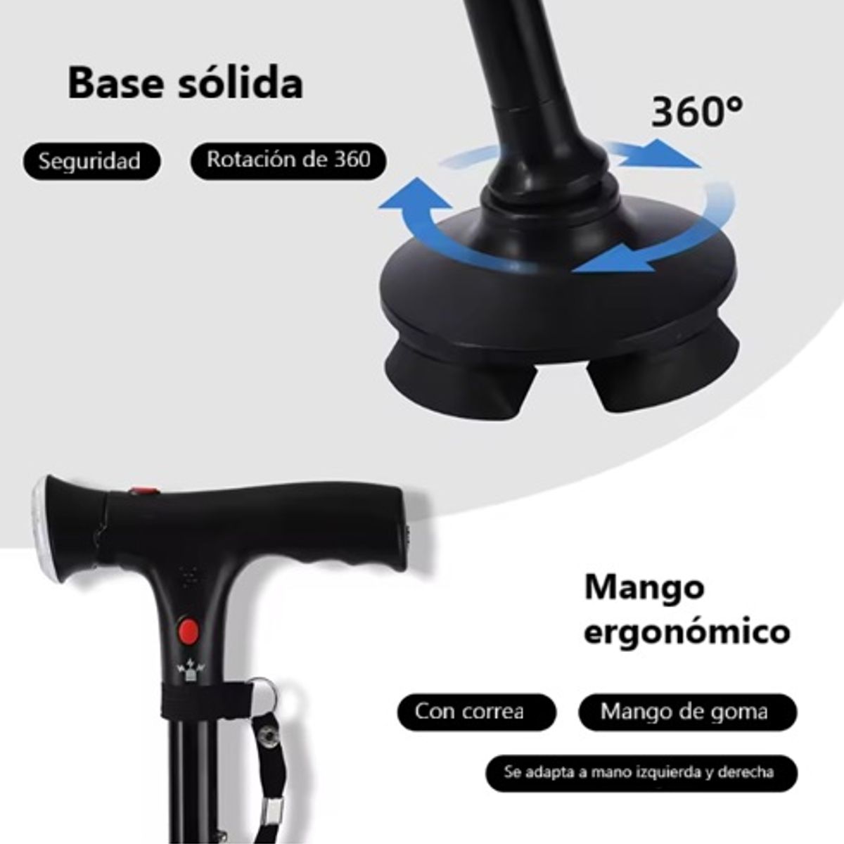 MOVI - Bastón Plegable Telescópico con Luz LED, Bastón de Apoyo para Caminar