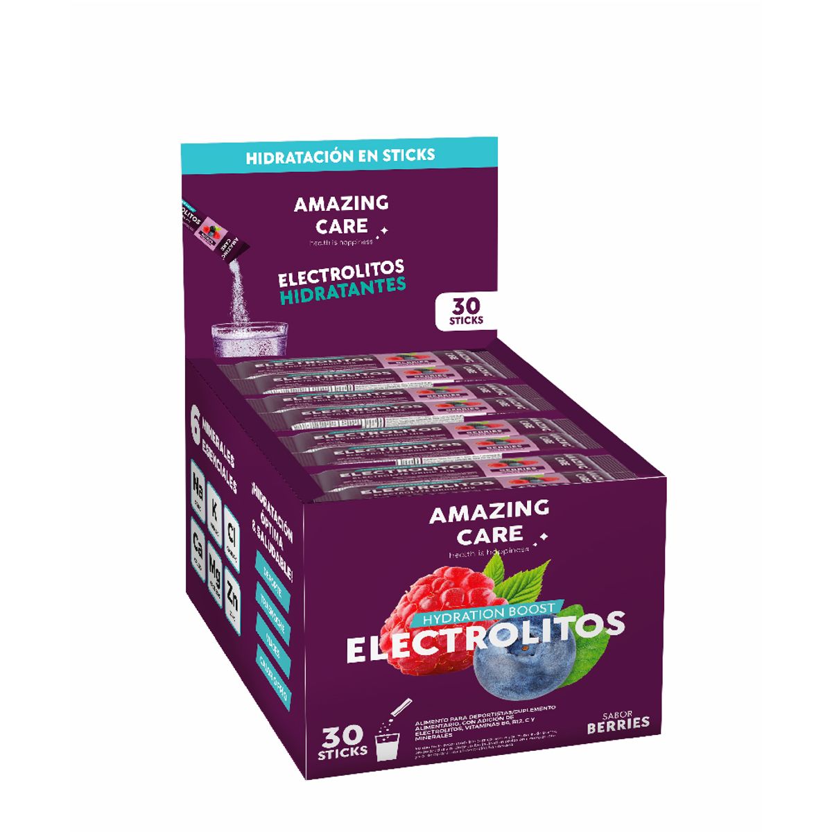 AMAZING CARE - Electrolitos Amazing Care Berries Bebida Hidratante 30 Sticks