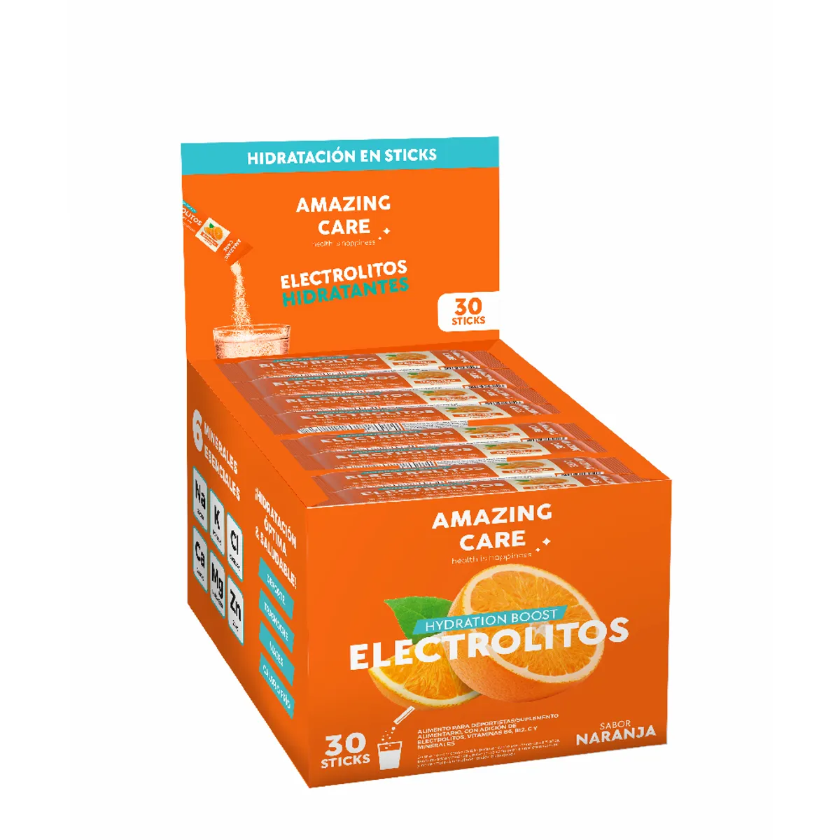 AMAZING CARE - Electrolitos Amazing Care Naranja Bebida Hidratante 30 Sticks