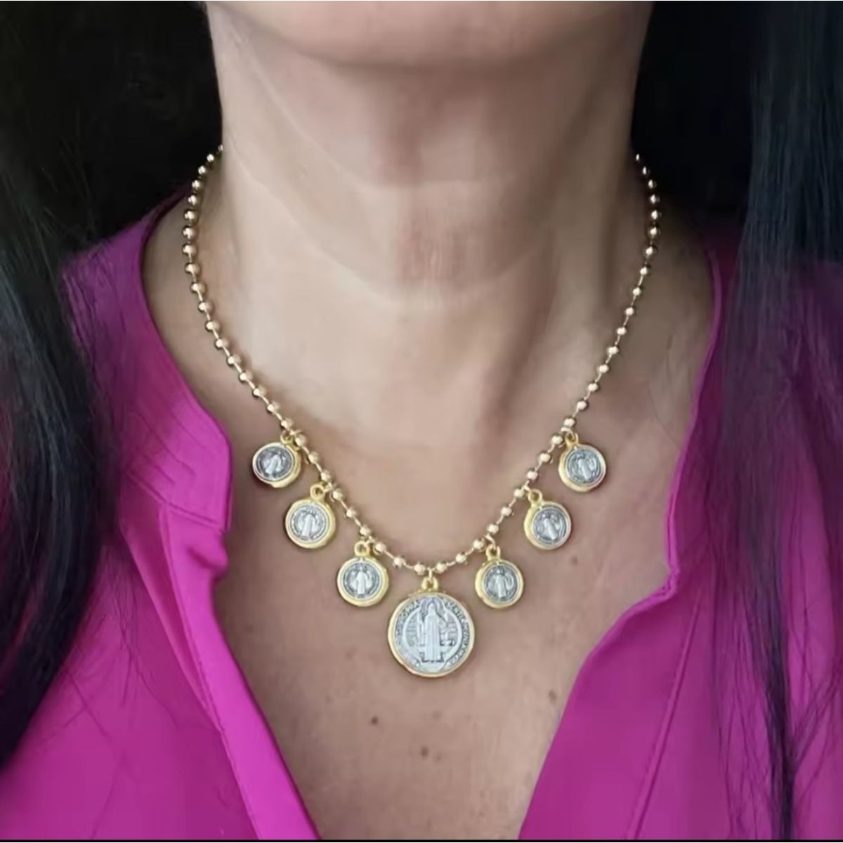 GENERICO - Collar SAN BENITO con dijes  en Acero  Inoxidable