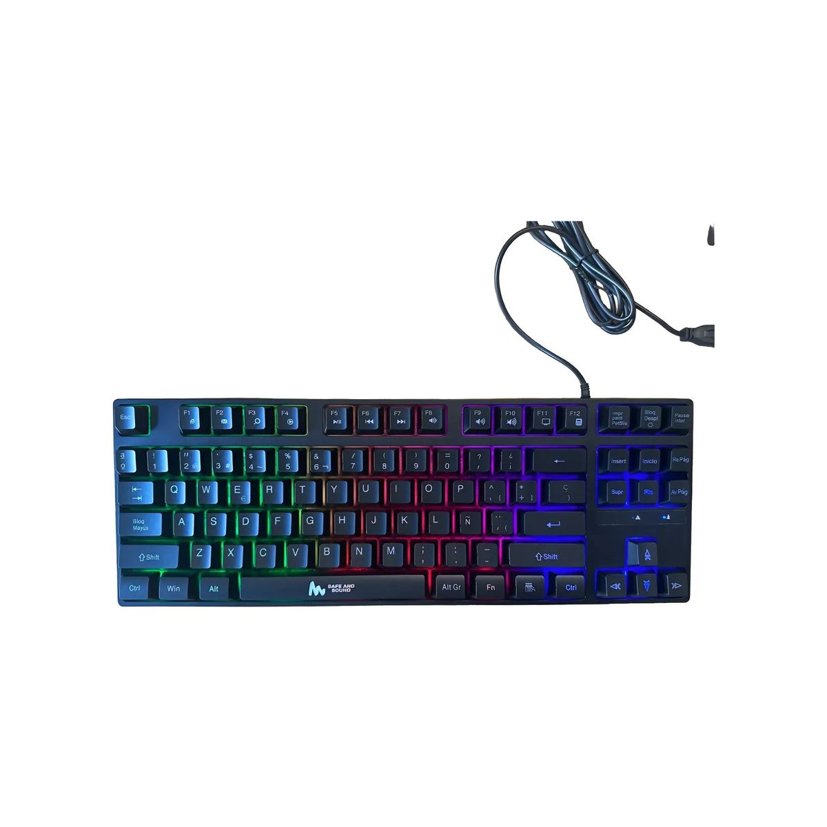GENERICO - Teclado Gamer Safe&sound Qwerty Para Pc Luz Rgb Color Negro Negro Español Latinoamérica BELUG