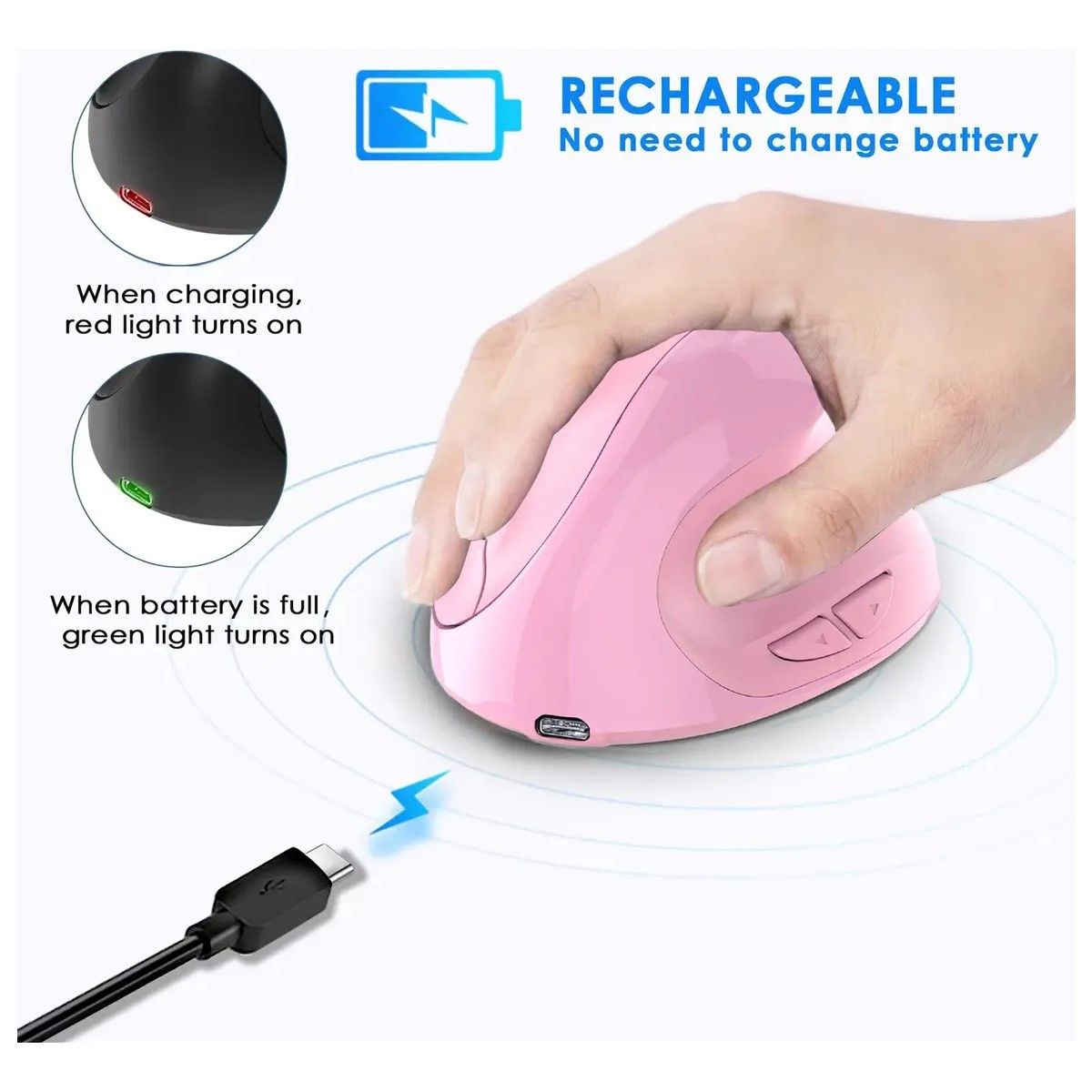 GENERICO - Mouse Vertical Recargable Bluetooth Y Inalámbrico Usb rosa BELUG