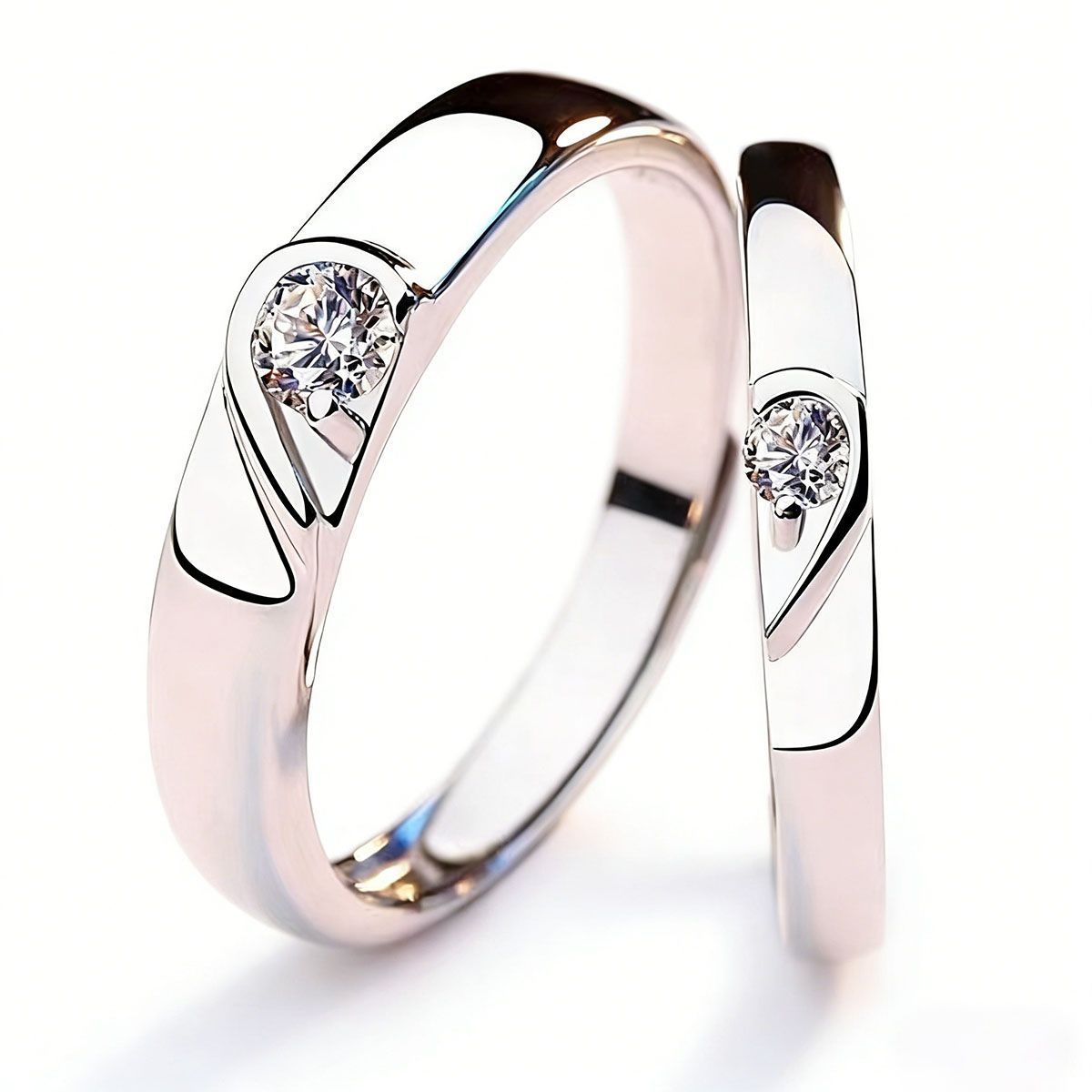 MOONCORE - 2 Anillos Novios Corazón, Ajustables, Para Compromiso