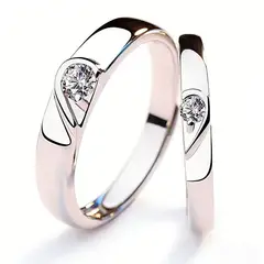 GENERICO - 2 Anillos Novios Corazón, Ajustables, Para Compromiso