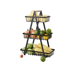 GENERICO - Frutero Organizador de Cocina 3 Niveles en Metal y Madera
