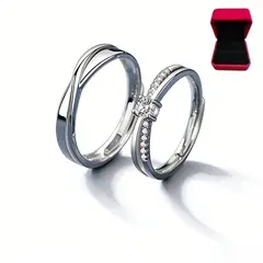 GENERICO - 2 Anillos Ajustables Para Pareja Con Circonita Cúbica