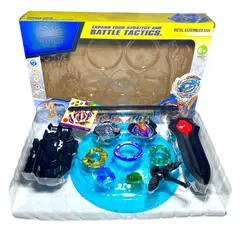 GENERICO - Pack Bley Blade, 2 Trompos + Lanzador Hilo + lanzador espada y Mini estadio.